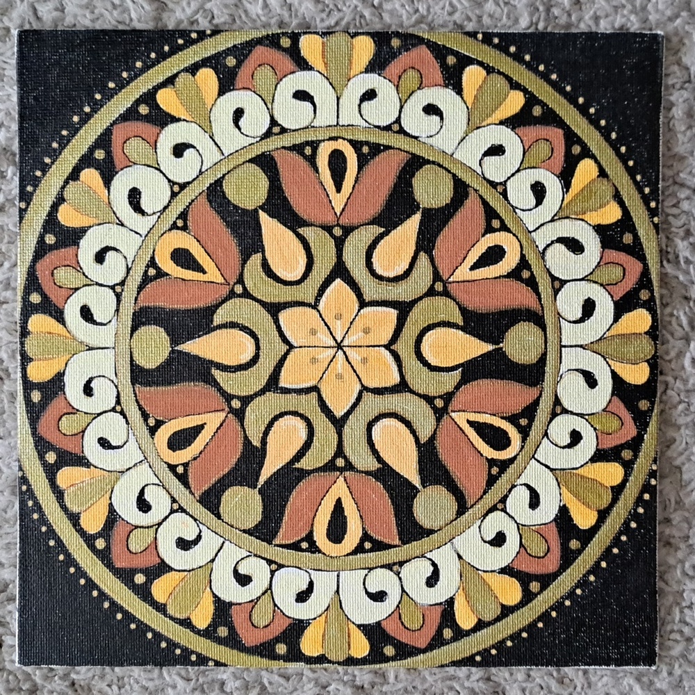 Mandala Art Painting - Black, Green, Yellow, Brown